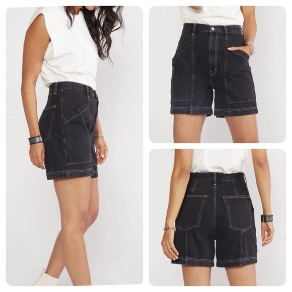 Etica Pants - Ética Ella High Waist Denim Utility Short in Obsidian Size 29